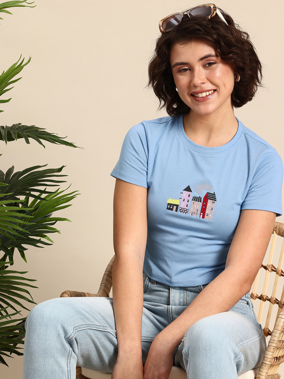 Mast & Harbour Embroidered Crop T-shirt