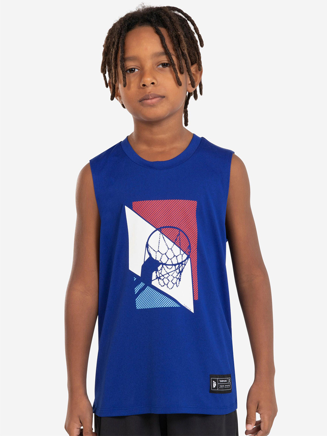 Decathlon TARMAK - Kids Blue Printed Lightweight Basketball Tank Top Jersey