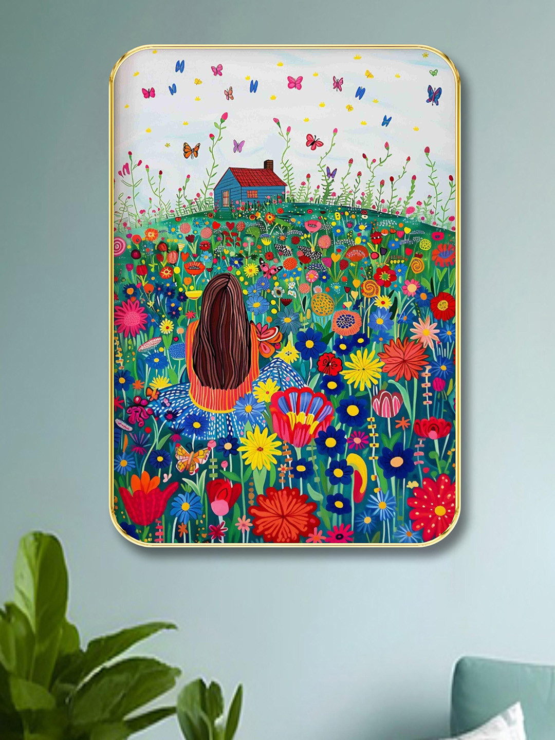 Aura Green & Red Wooden Floral and Botanical Wall Frame