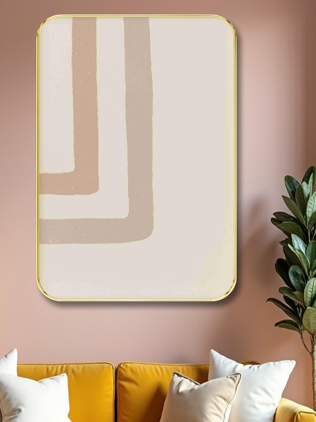 Aura Beige & Cream-Coloured Abstract Wooden Wall Frame
