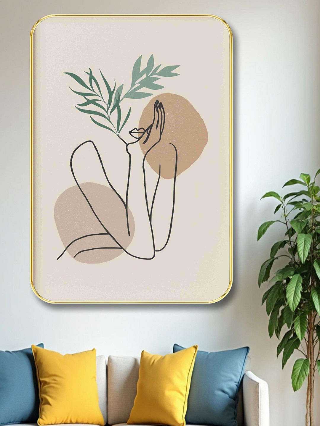 Aura Beige & Cream-Coloured Wooden Floral and Botanical Wall Frame