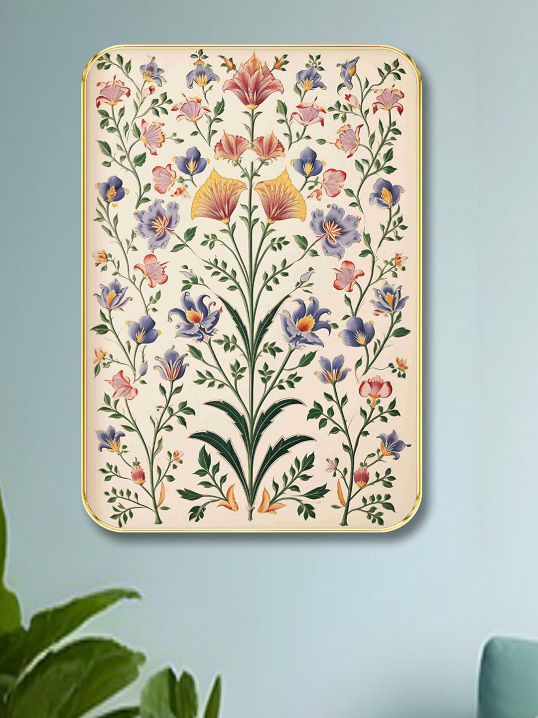 Aura Green & Pink Floral and Botanical Wooden Wall Frame