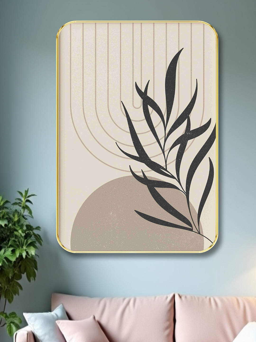 Aura Cream-Coloured & Blue Floral and Botanical Wooden Wall Frame