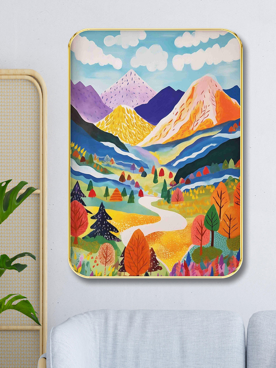 Aura Blue & Orange Floral and Botanical Wooden Wall Frame