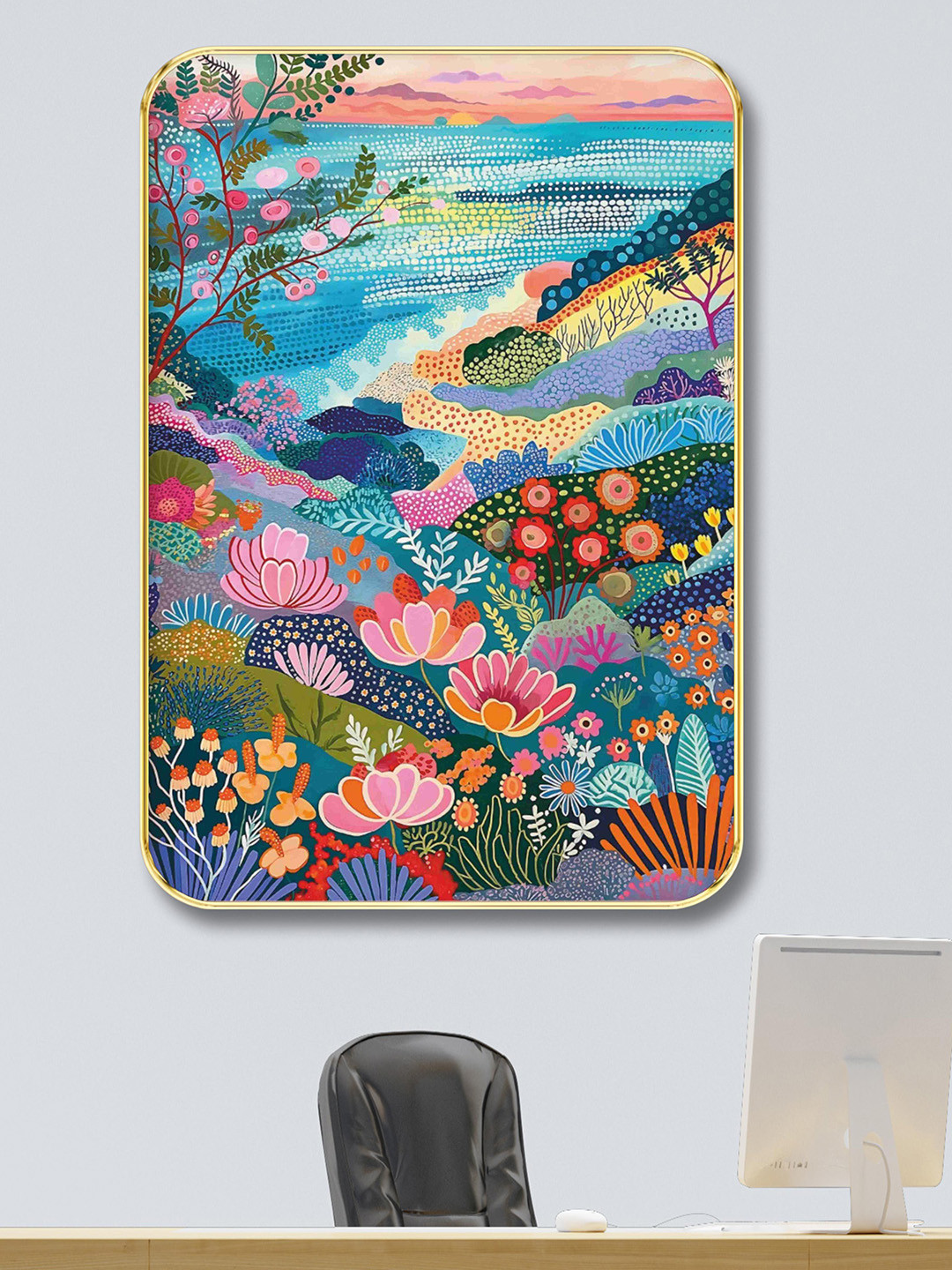 Aura Blue & Pink Floral and Botanical Wooden Wall Frame