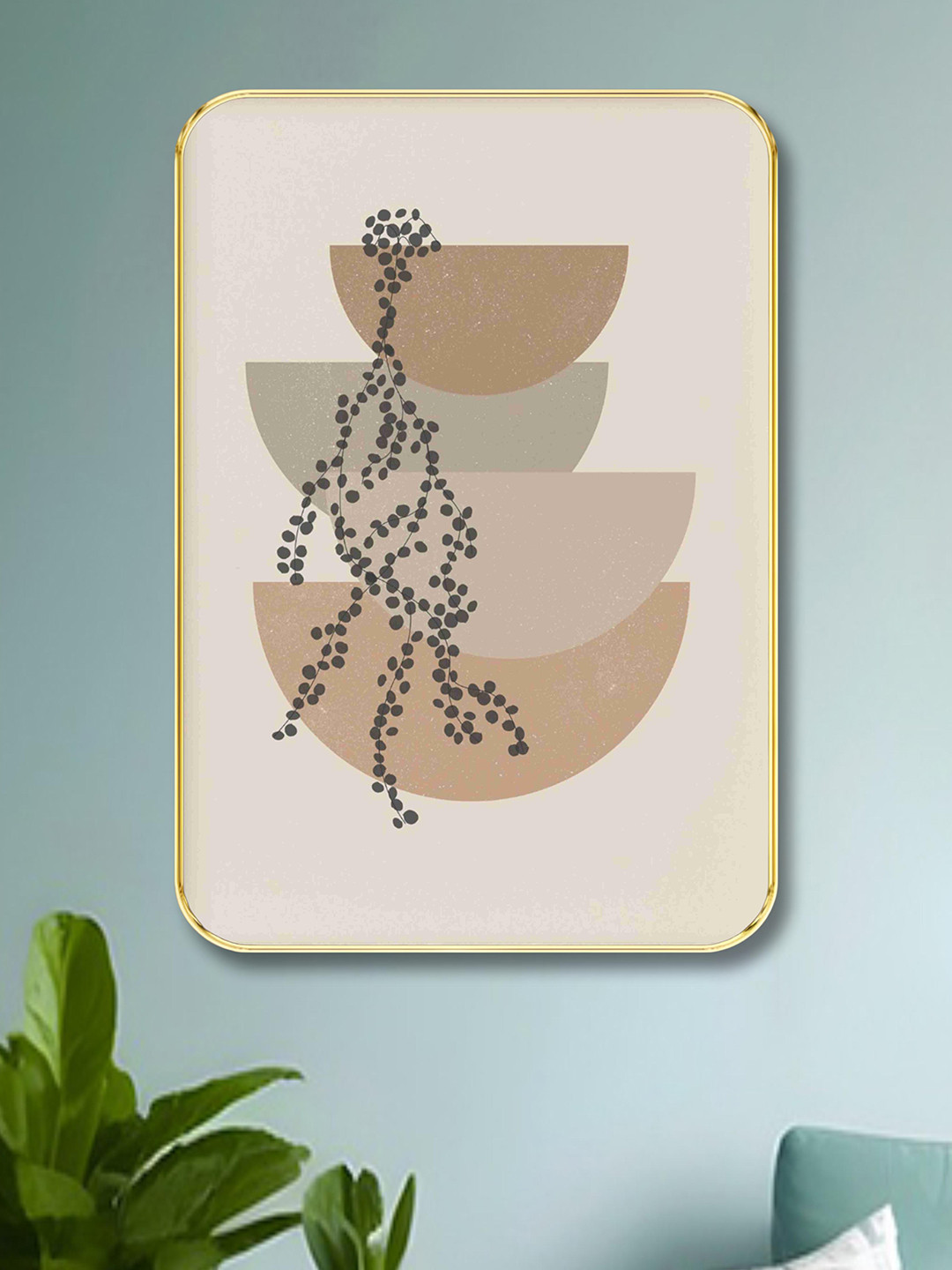 Aura Beige & Pink Abstract Wooden Wall Frame