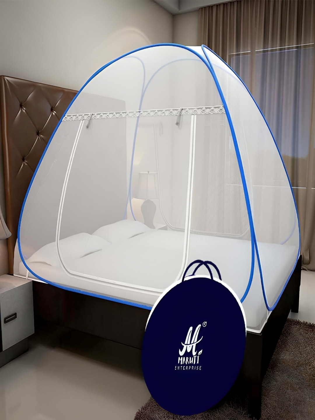 MARUTI ENTERPRISE White & Blue King Size Tent Mosquito Net