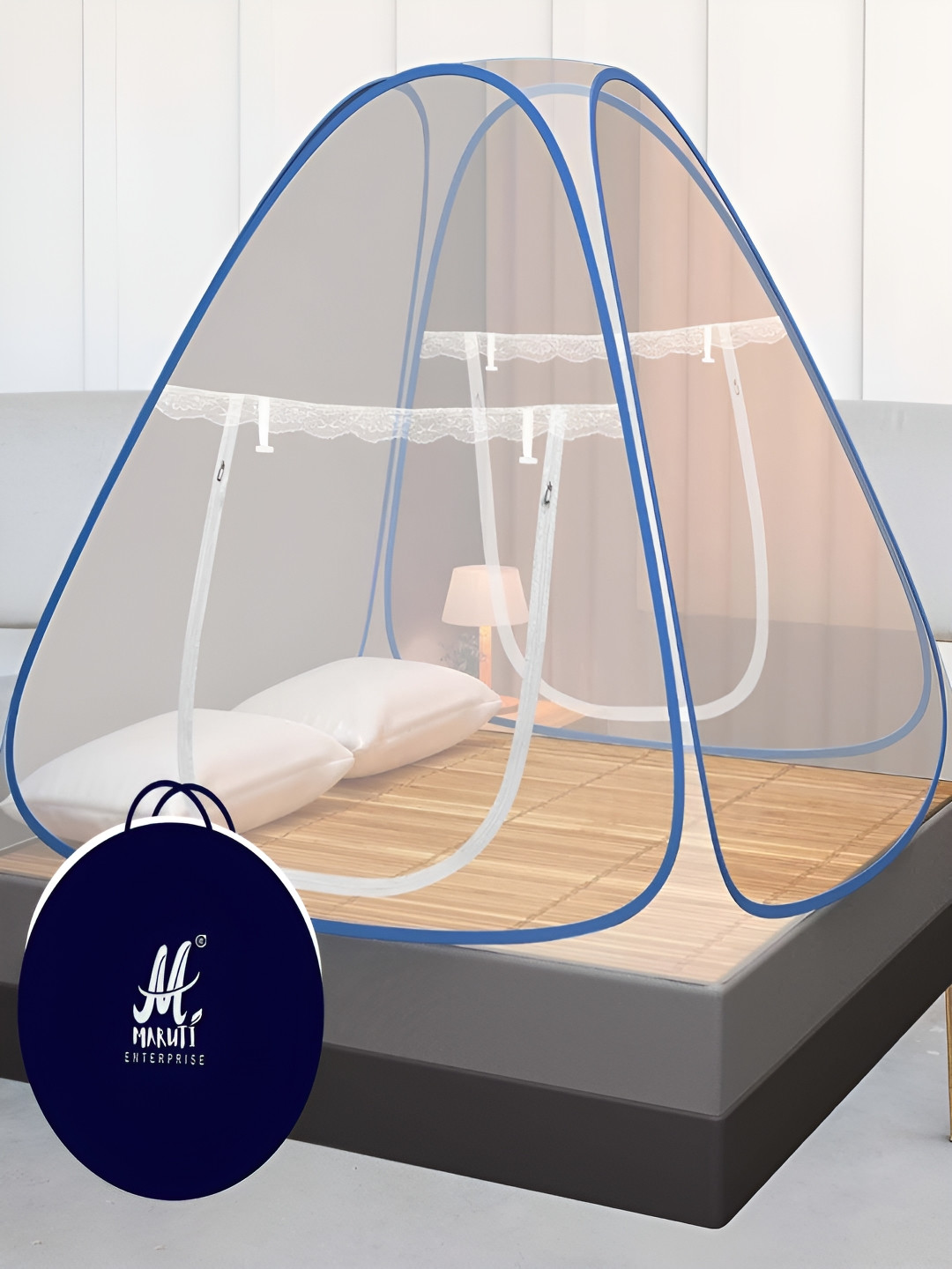 MARUTI ENTERPRISE White & Blue King Size Tent Mosquito Net