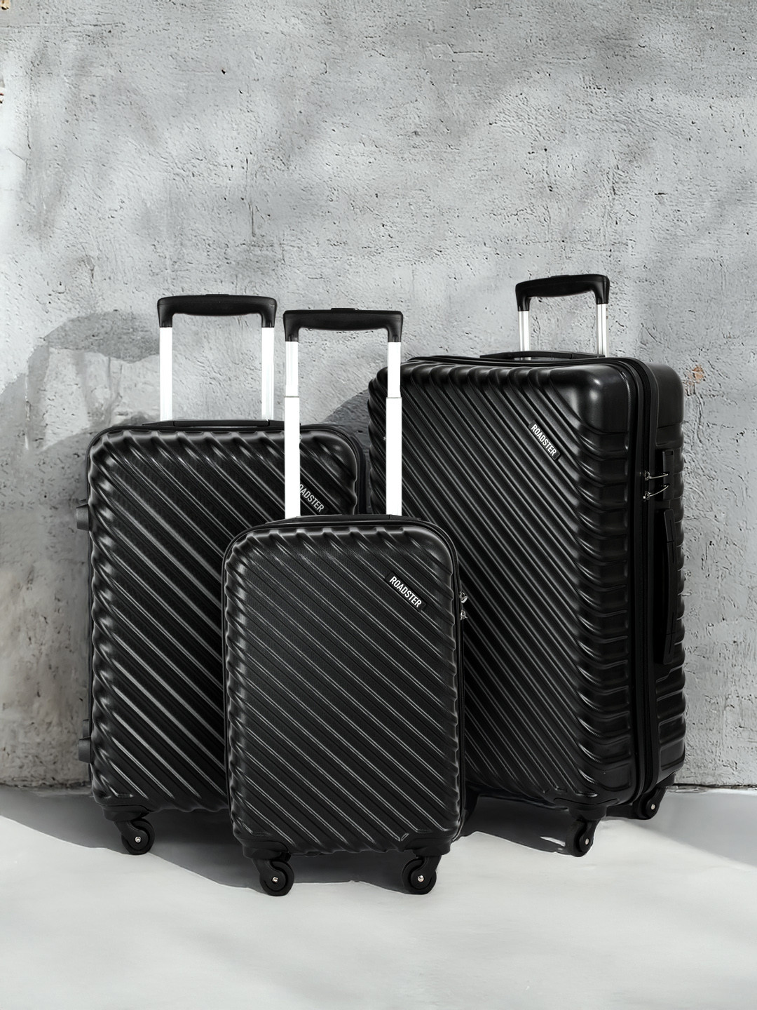 Roadster Set of 3 Hard-Sided Trolley Suitcases - Cabin, Medium & Large