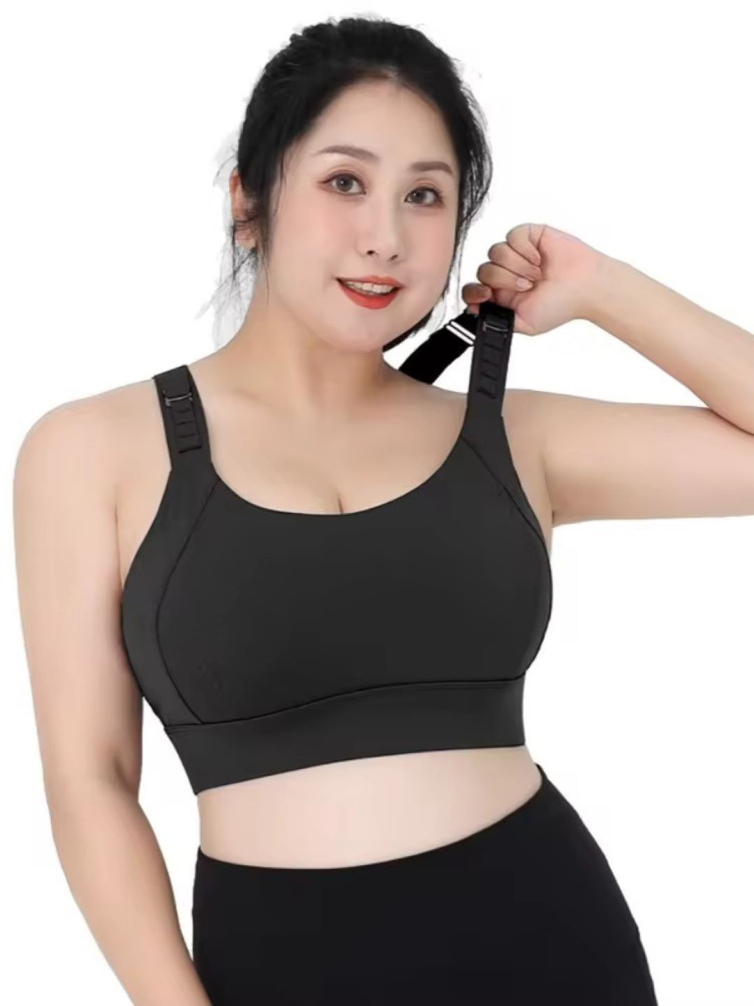 Poftik High Adjustable Black Seamless Full Coverage Removable Padding Non-Wired Workout Bra