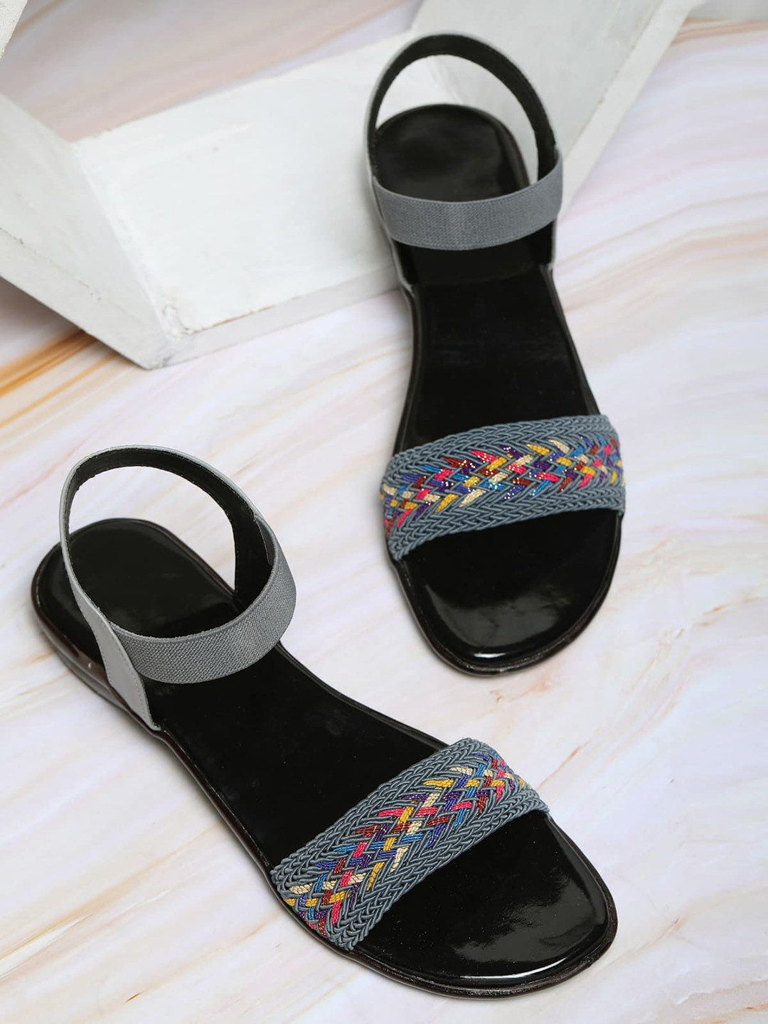 FABBMATE Textured Open Toe Comfort Heels