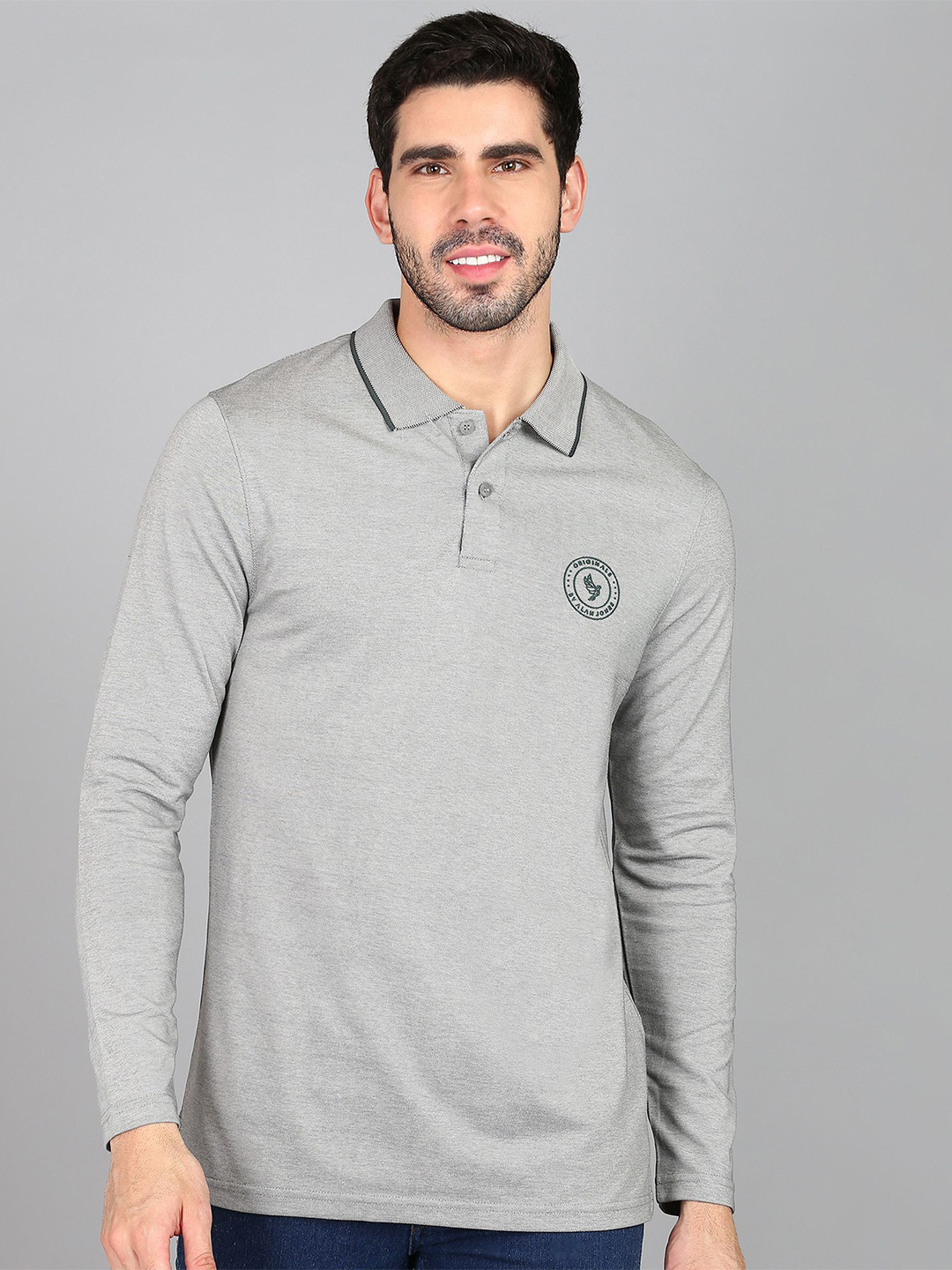 Alan Jones Men Polo Collar Applique T-shirt