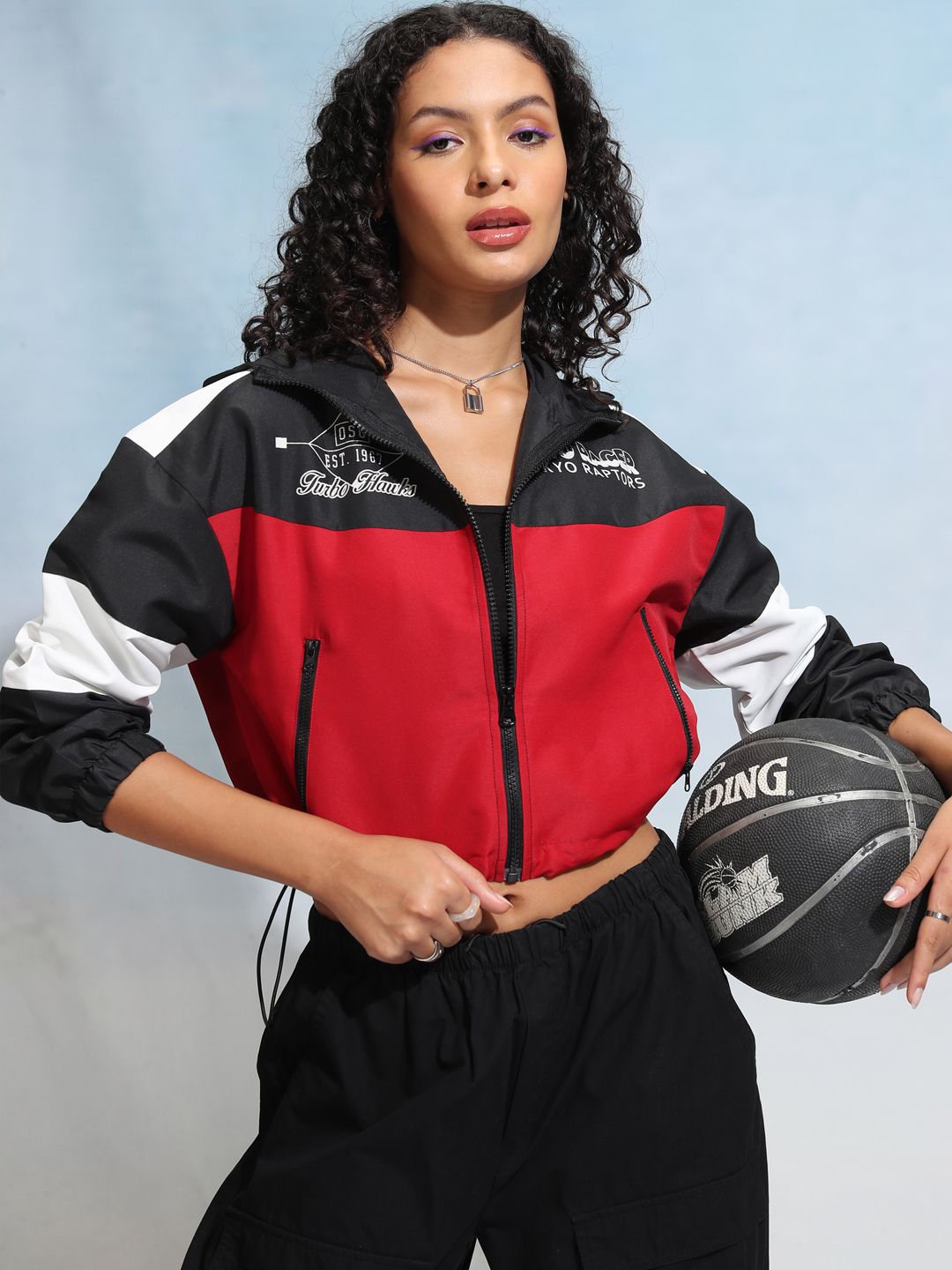 Tokyo Talkies Women Colourblocked Crop Bomber With Embroidered Jacket - Jackets for Women 29969533 | Myntra