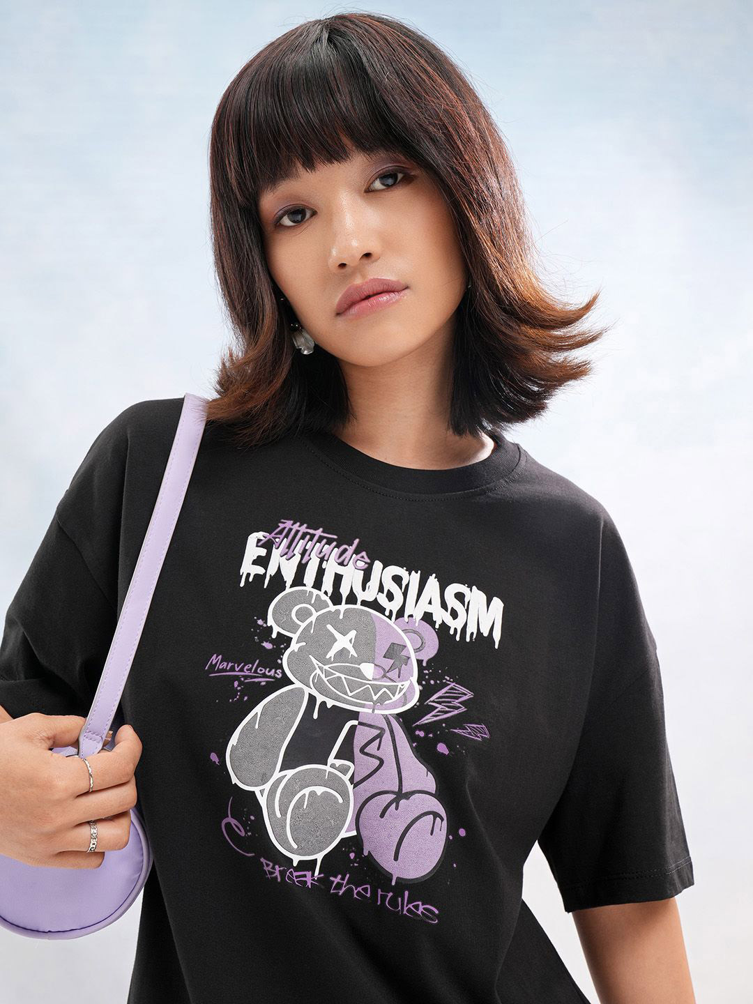 Street By Tokyo Talkies Women Printed Raw Edge Boxy T-shirt