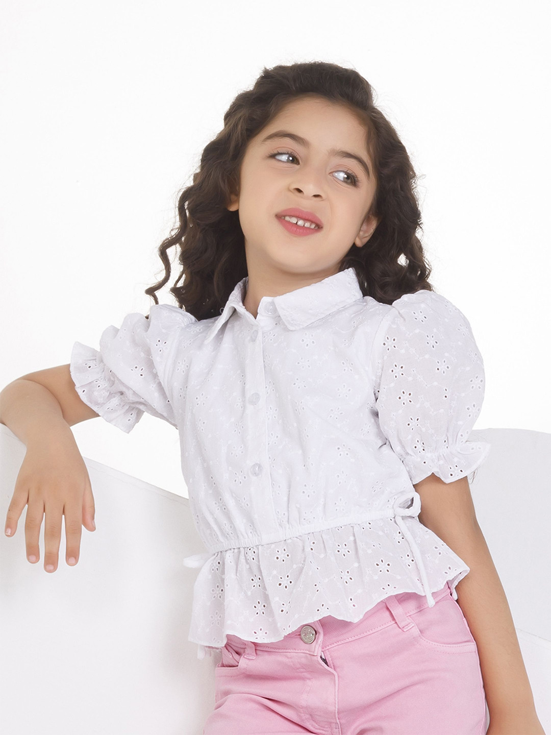 Peppermint Puff Sleeve Shirt Style Top