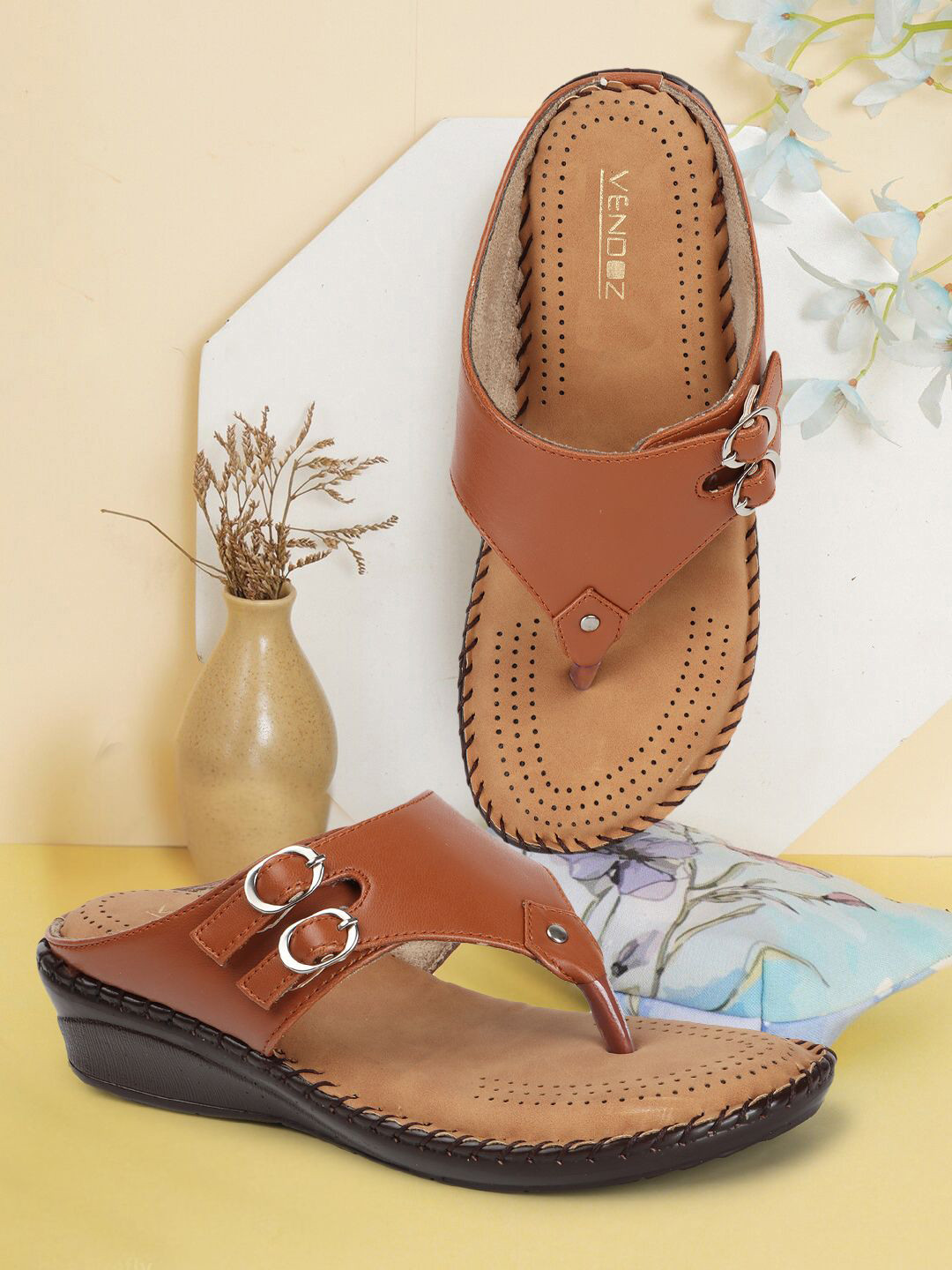 VENDOZ Women Open Toe Flats With Buckles