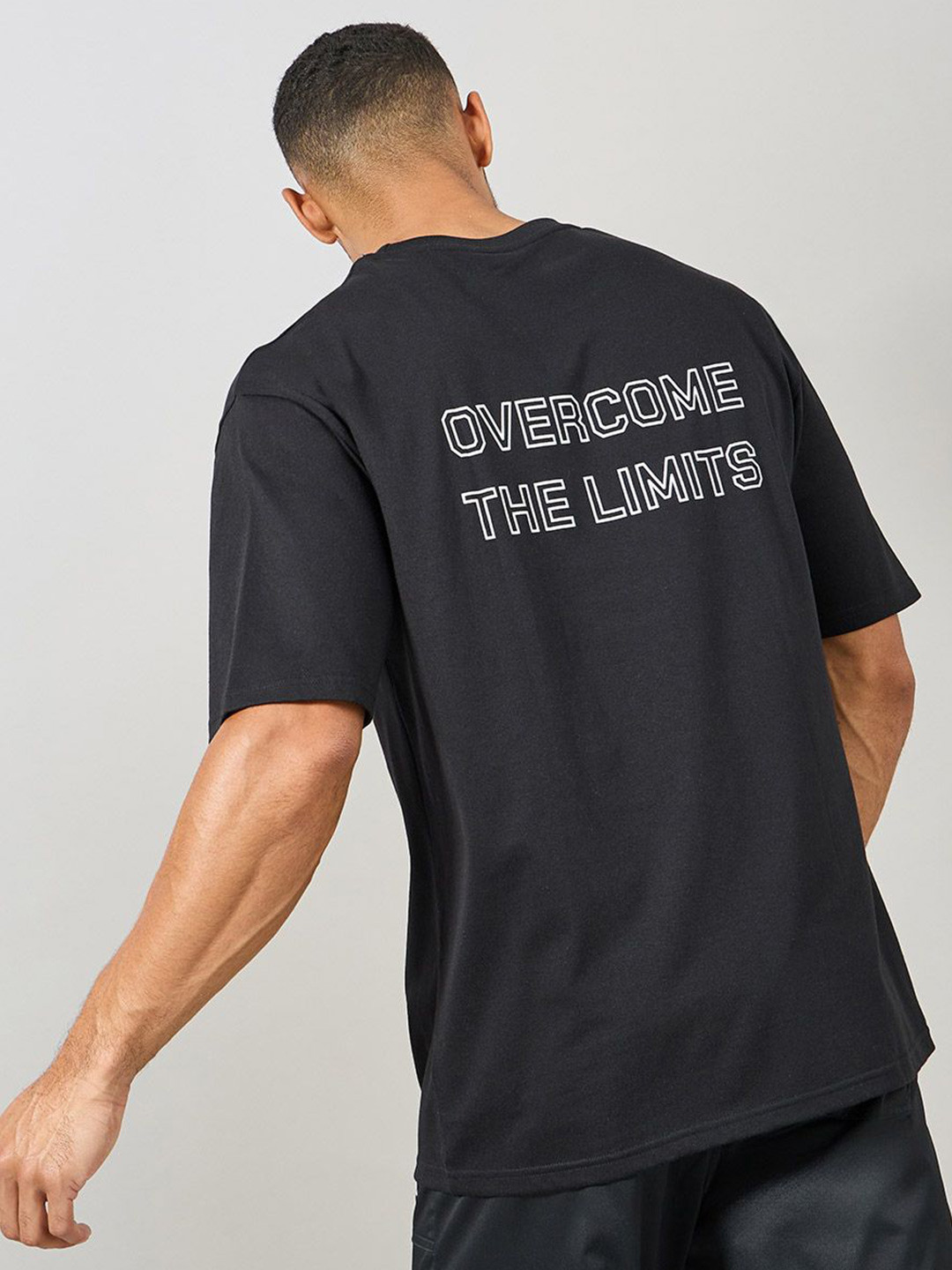 Styli Men Cotton Rich Front & Back Print Oversized Athleisure T-Shirt