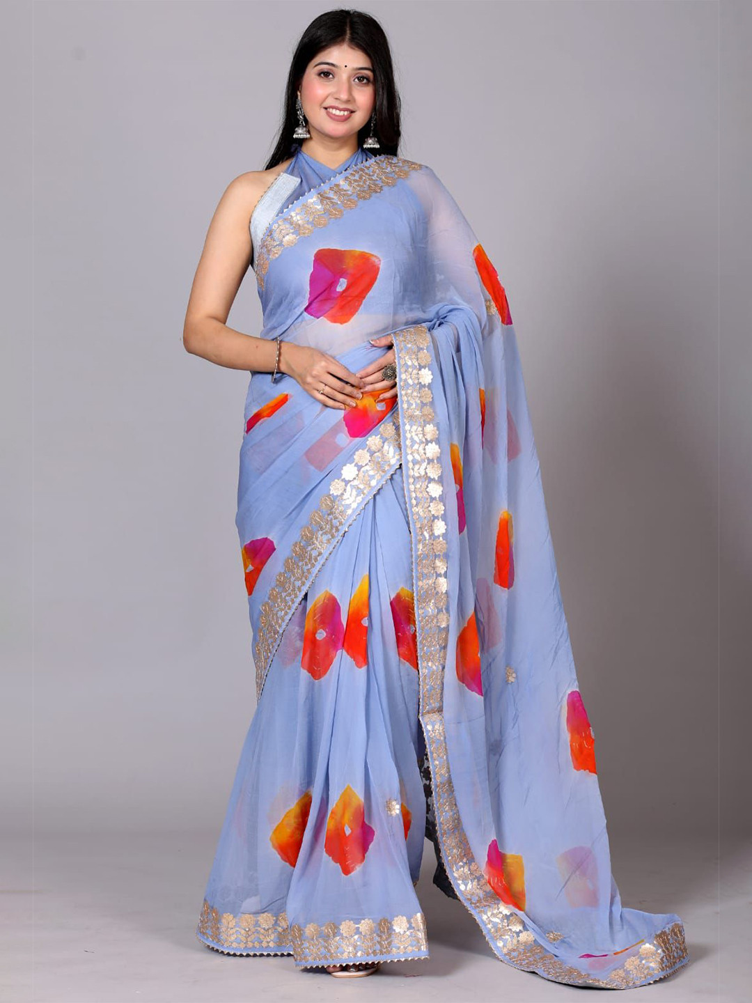 VL SAREES Gotta Patti Pure Chiffon Bandhani Saree