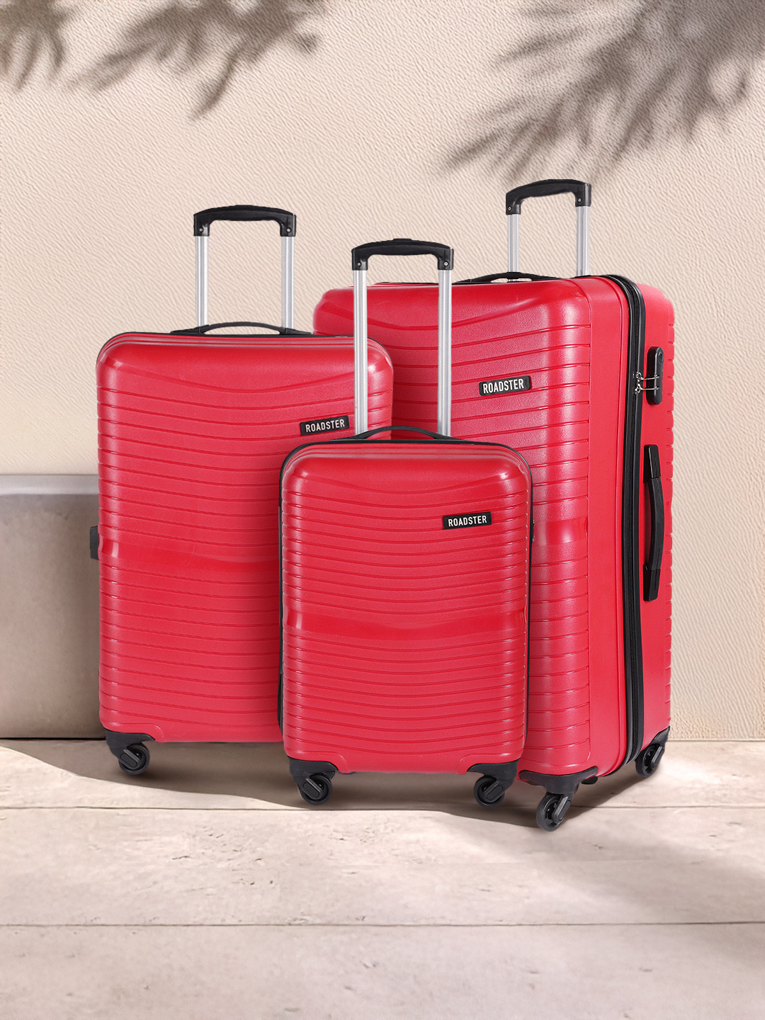 Roadster Set of 3 Textured Scratch Resistant Trolley Suitcases - Cabin, Medium & Large