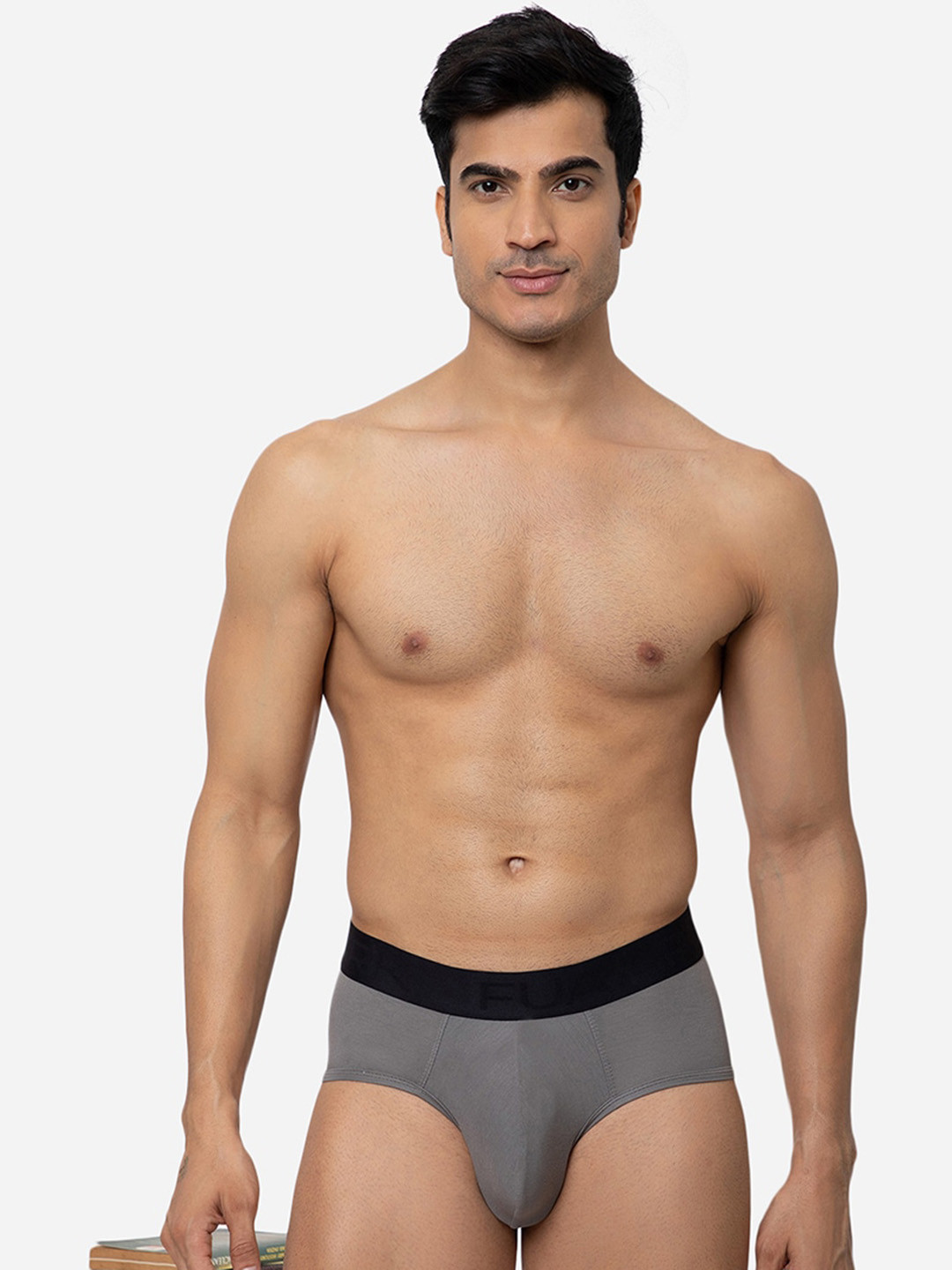 FUAARK Grey Mid-Rise Anti Microbial Basic Brief Modal Briefs