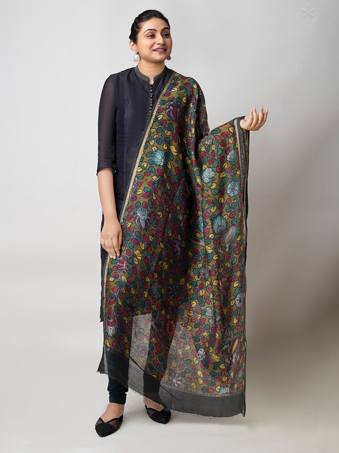 Unnati Silks Ethnic Motifs Printed Kalamkari Chanderi Zari Dupatta