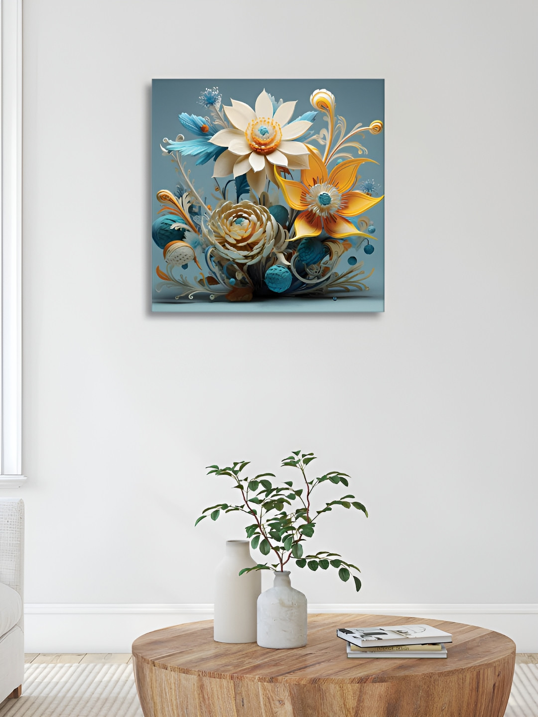 RANDOM Blue & White Canvas Floral and Botanical Wall Frame
