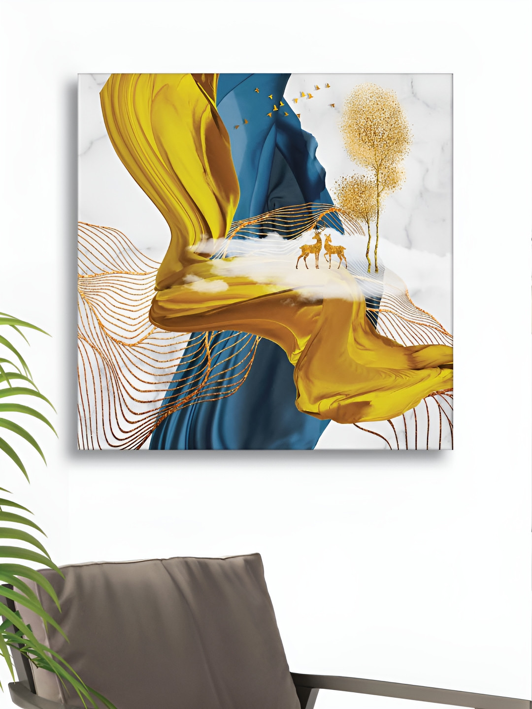 RANDOM Gold Canvas Wall Living Room Square Potrait Paintings Wall Art -24 x 24In
