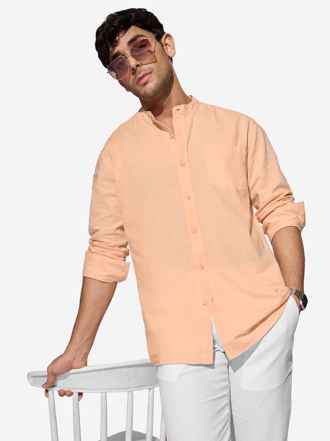 The Souled Store Cotton Linen Long Sleeves Shirt