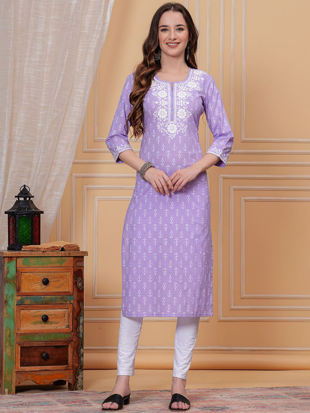 FASHION DEPTH Floral Printed Cotton Straight Kurta
