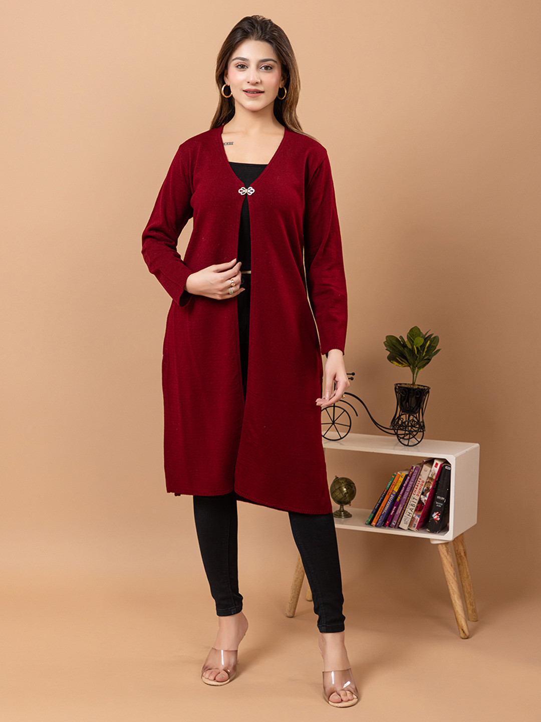 TWENTY ME V-Neck Long Sleeves Longline Open Front Shrug