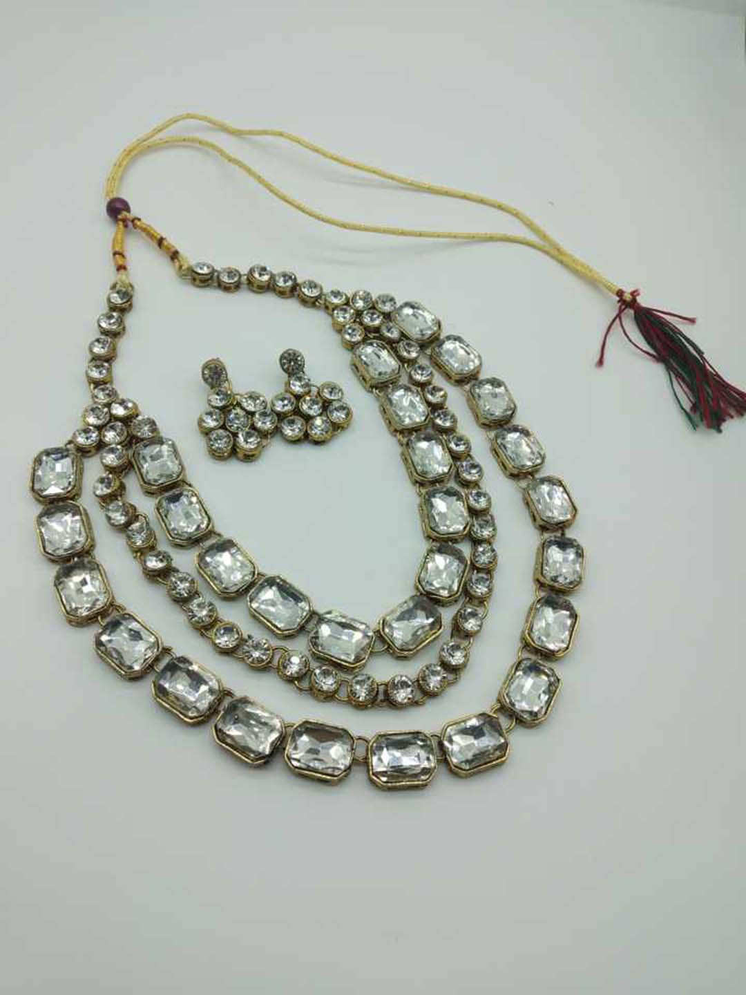 JewelShadi Alloy Gold-Plated Layered AD-Studded & Beaded Jewellery Set