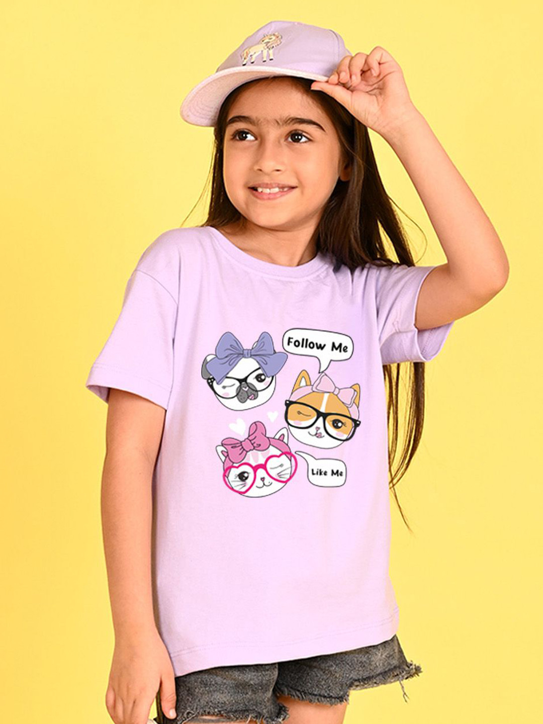 NUSYL Girls Graphic Printed Round Neck Longline Oversized T-shirt