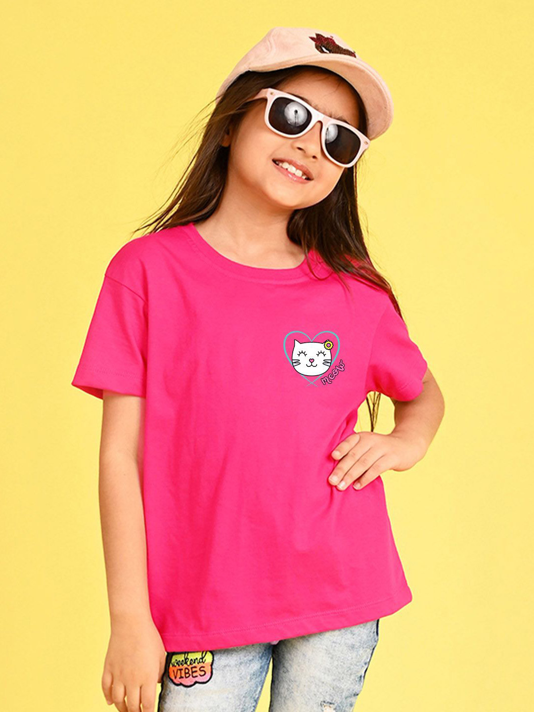NUSYL Girls Graphic Printed Round Neck Longline Oversized T-shirt