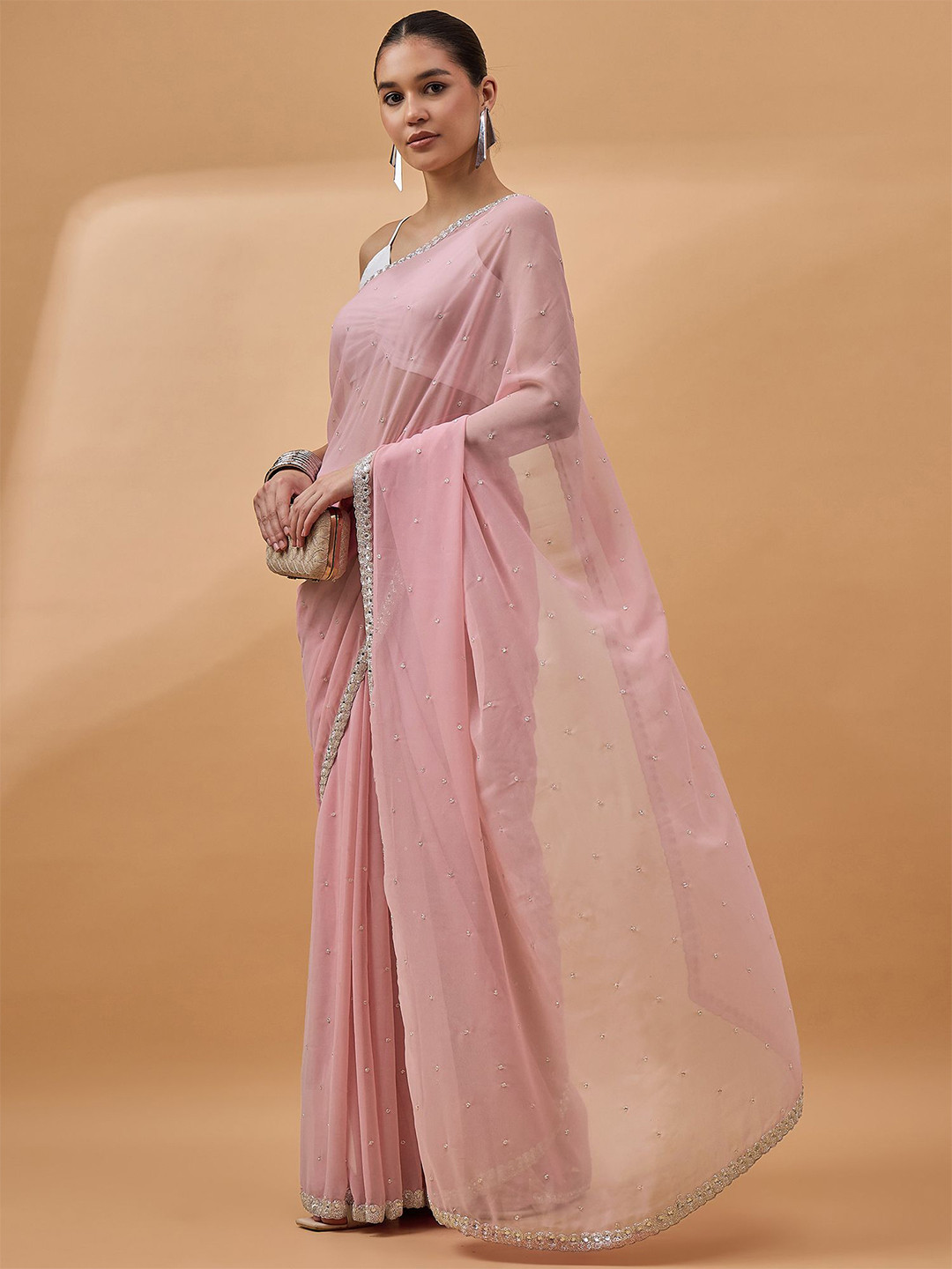 all about you Ethnic Motifs Beads and Stones Pure Georgette Saree