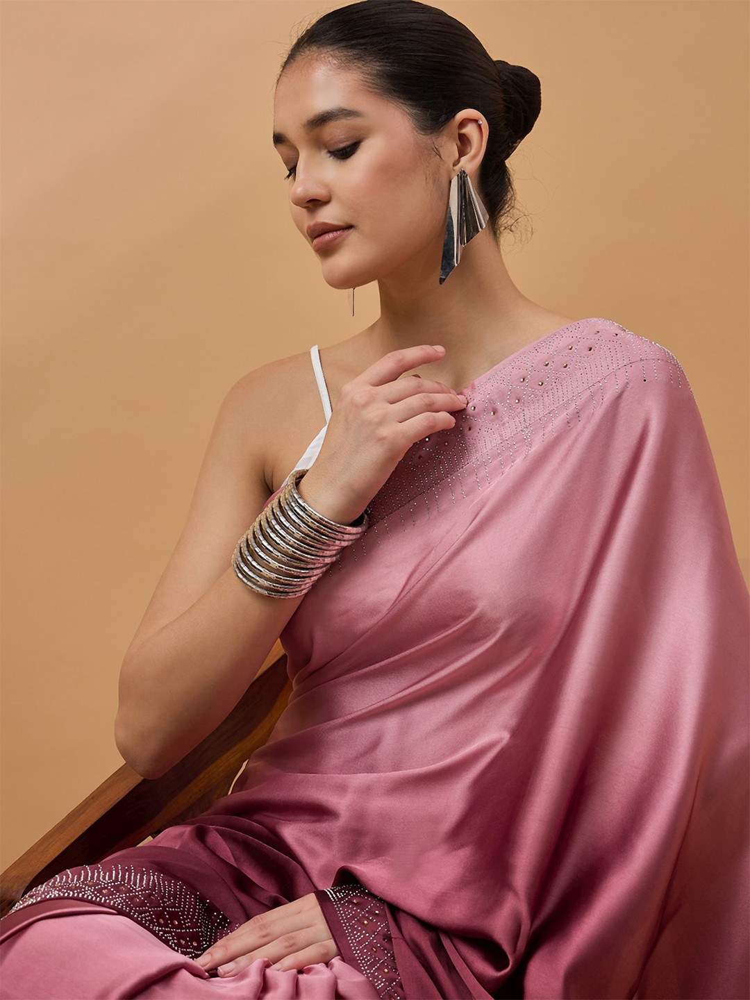 all about you Ombre Beads and Stones Satin Saree