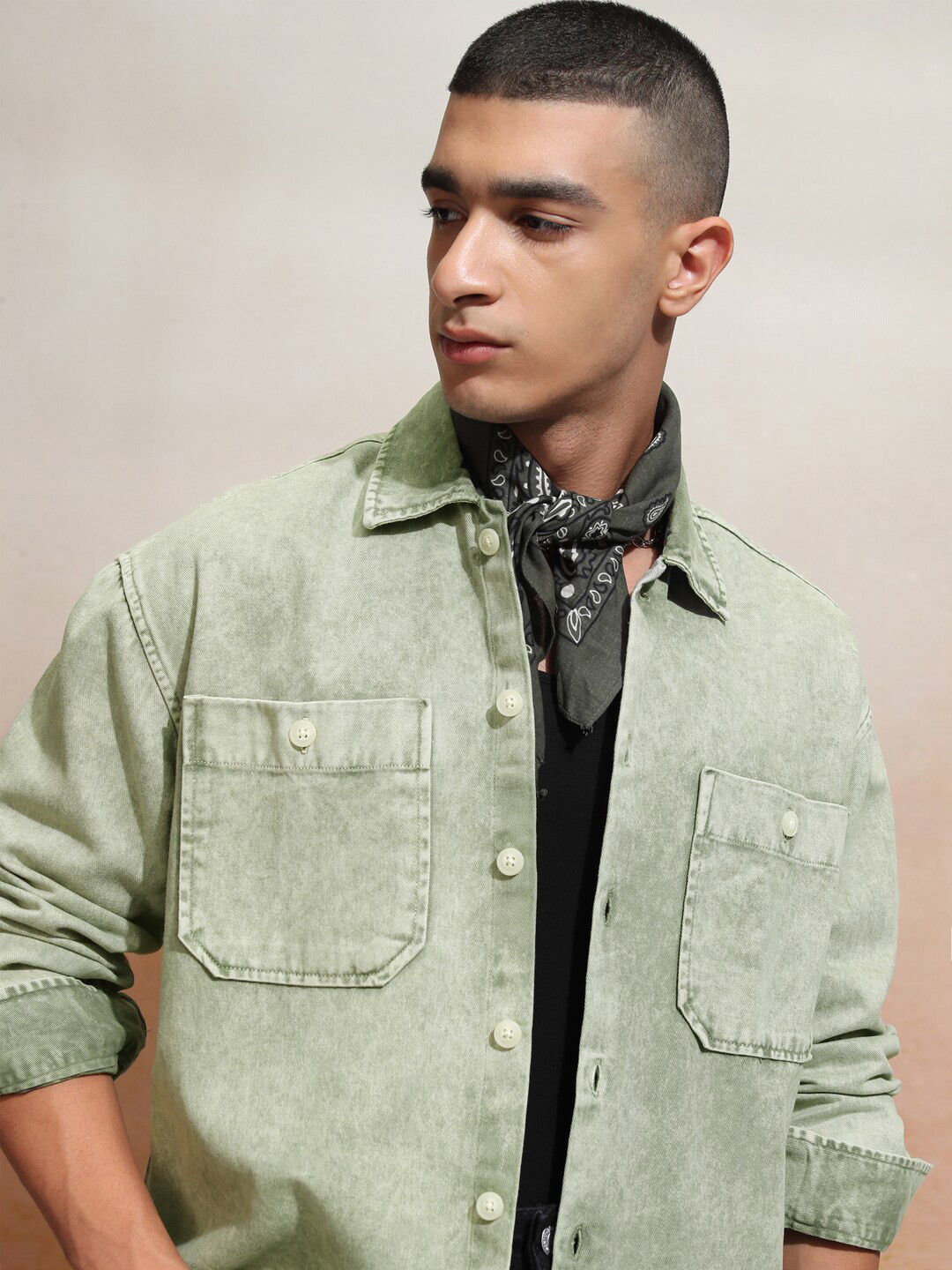 HIGHLANDER Oversized Dyed Washed Utility Pocket Denim Overshirt