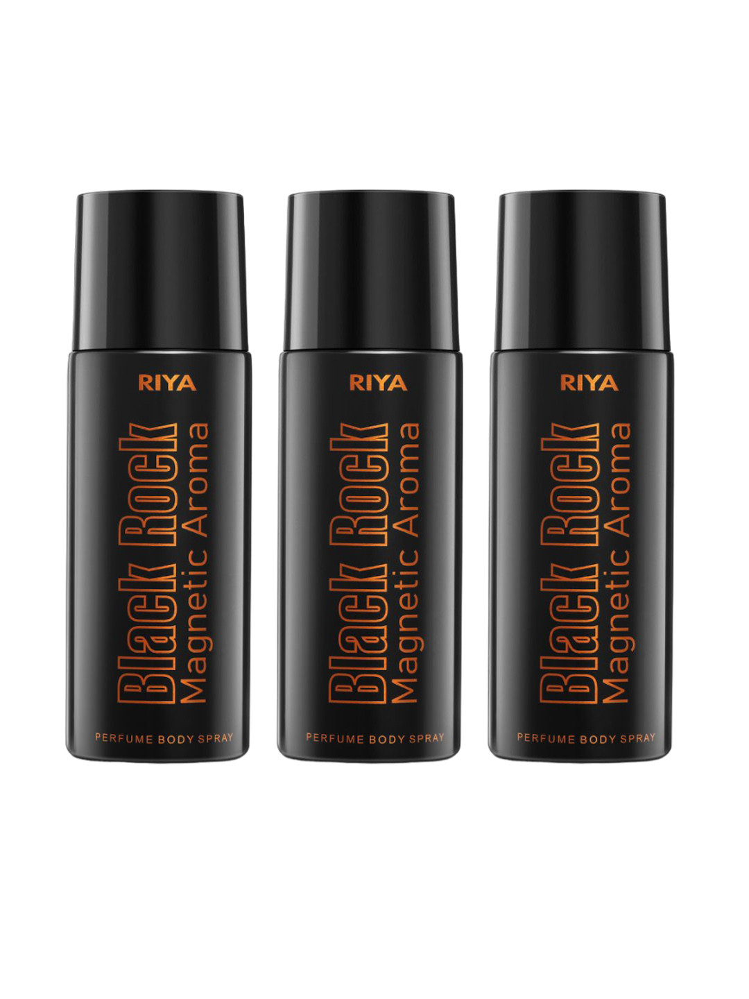 RIYA Set Of 3 Black Rock Magnetic Aroma Long Lasting Perfume Deo Body Spray - 150ml Each