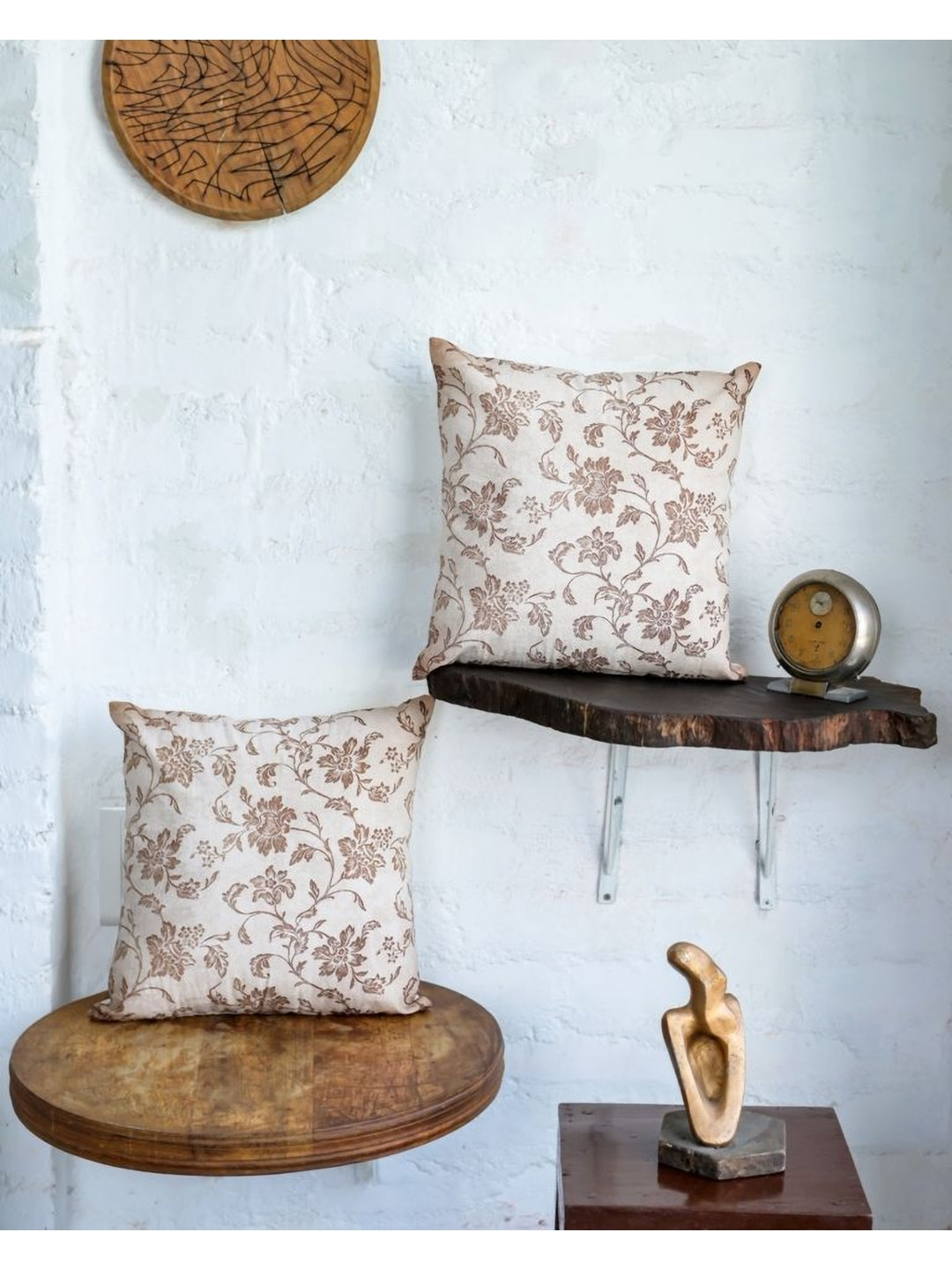 ABSTRACT INDIA Magenta Floral Cotton Breathable 2 Piece Square Cushion Covers -18x18In