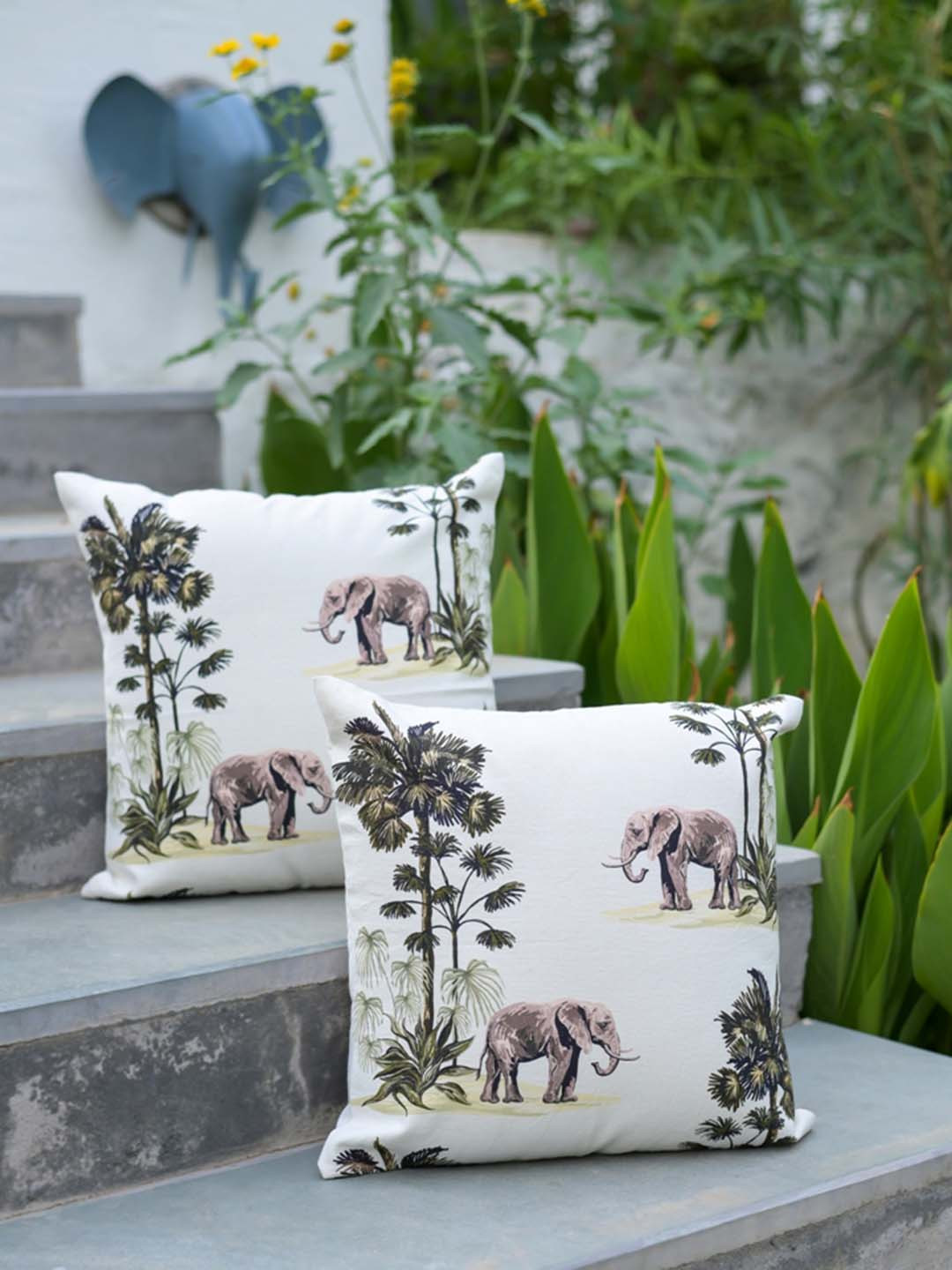 ABSTRACT INDIA ELEPHANT WITH TREE Abstract Cotton 2 Pcs Square Cushion Covers -16x16In