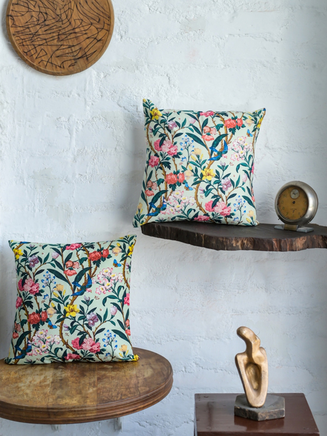 ABSTRACT INDIA Brown & Green Floral Cotton Square Cushion Cover