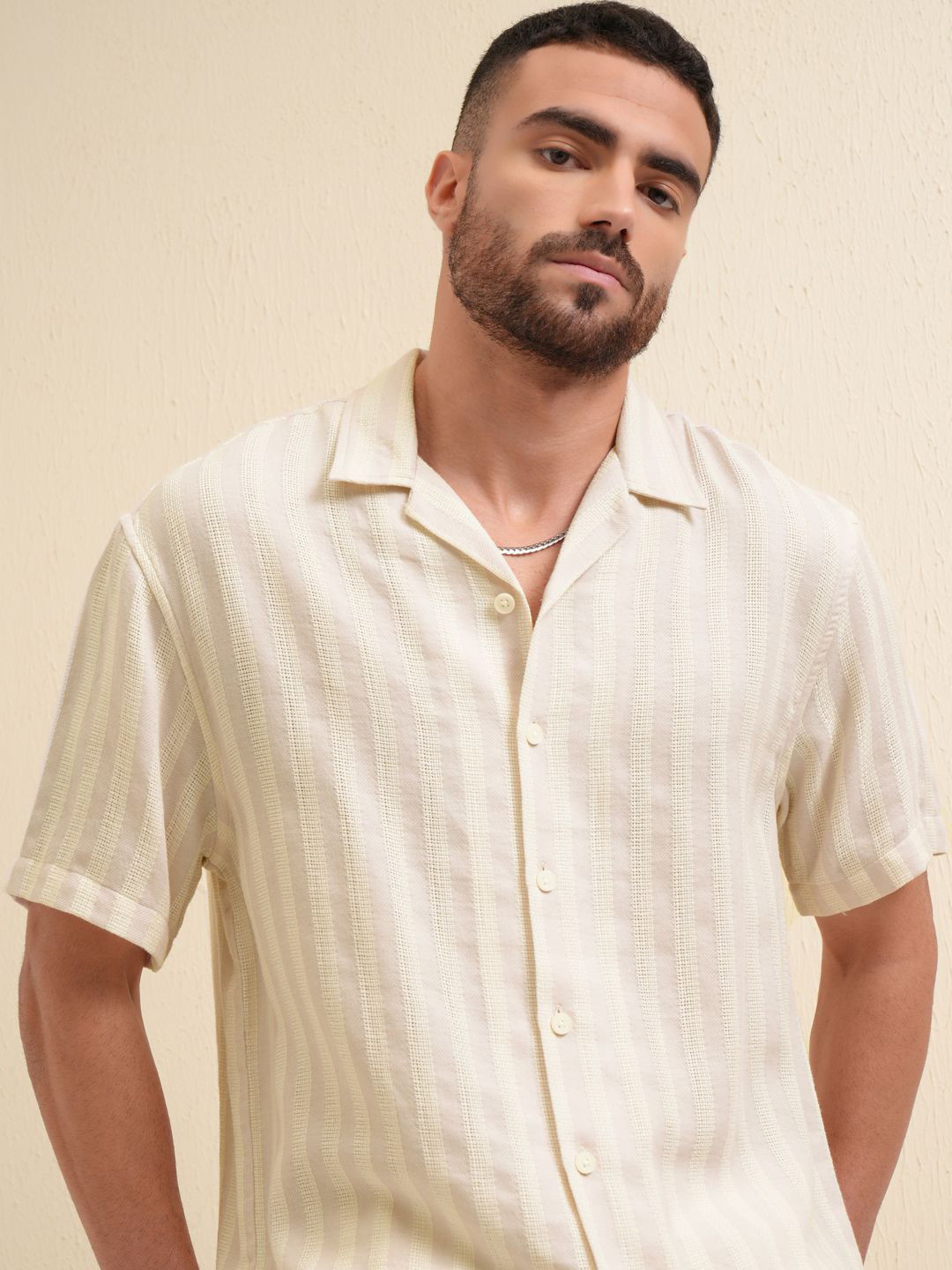 LOCOMOTIVE Premium Grid Tattersall Checks Cuban Collar Cotton Relaxed Fit Shirt