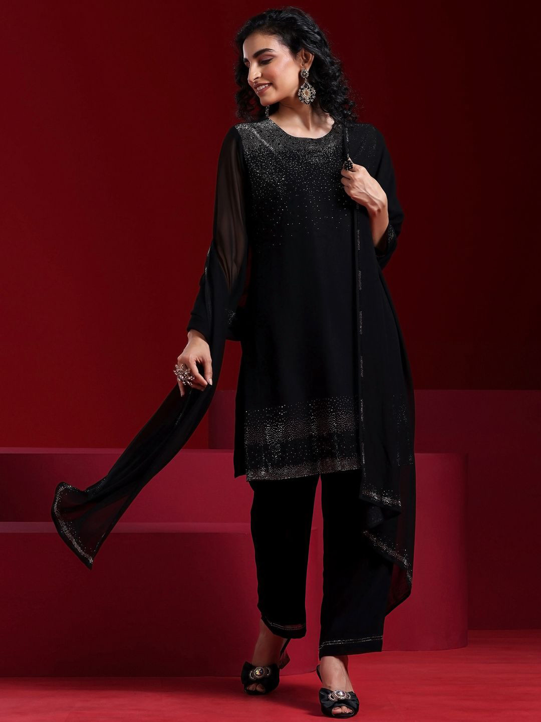 Libas Art Regular Beads and Stones Kurta with Palazzos & Dupatta