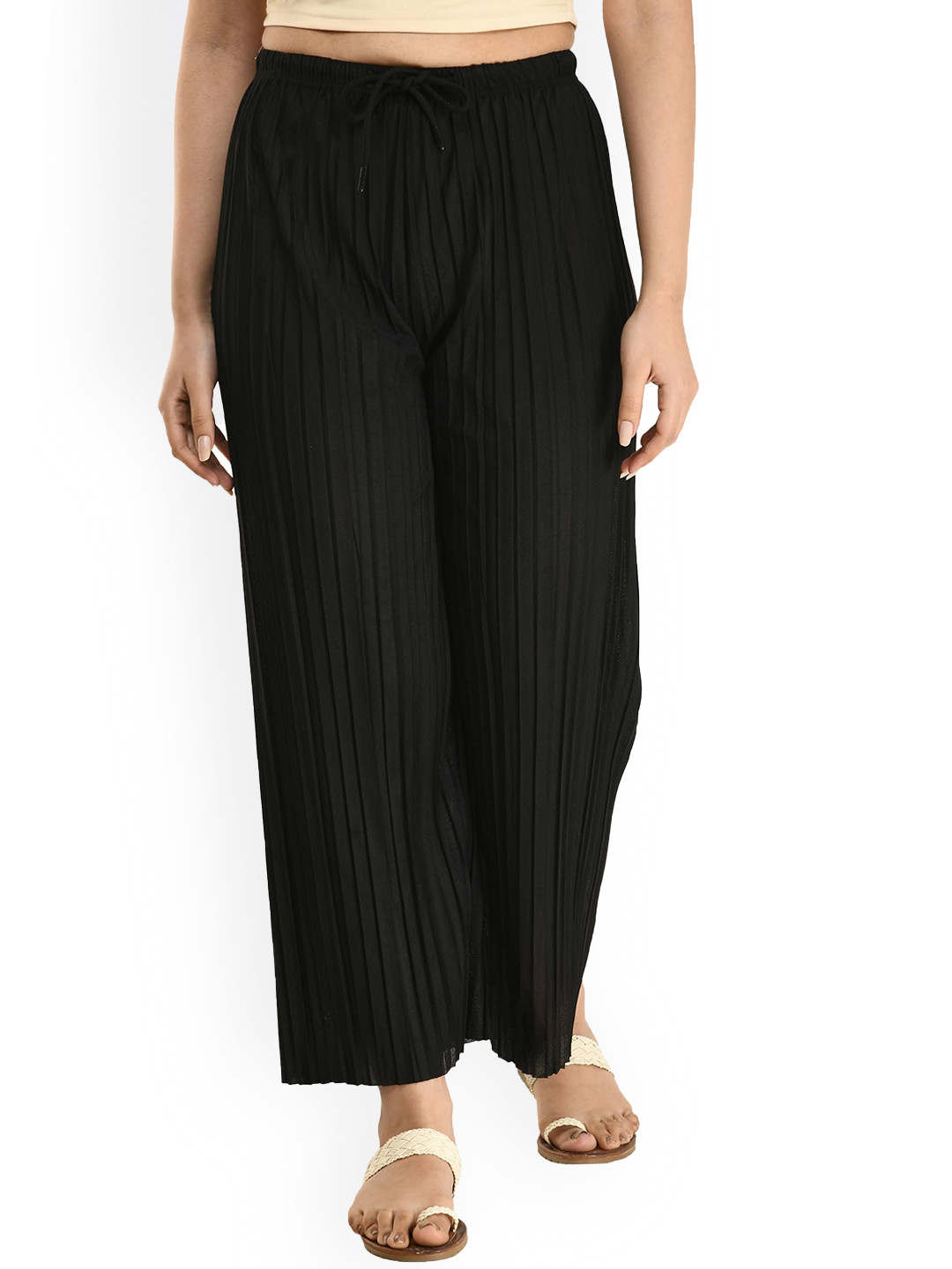 Gladly Women Striped Relaxed Loose Fit High-Rise Trousers