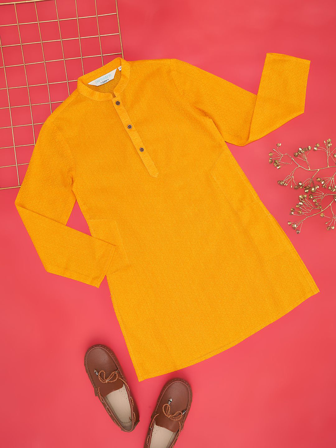 indus route by Pantaloons Boys Mandarin Collar Long Sleeves Pure Cotton Straight Kurta