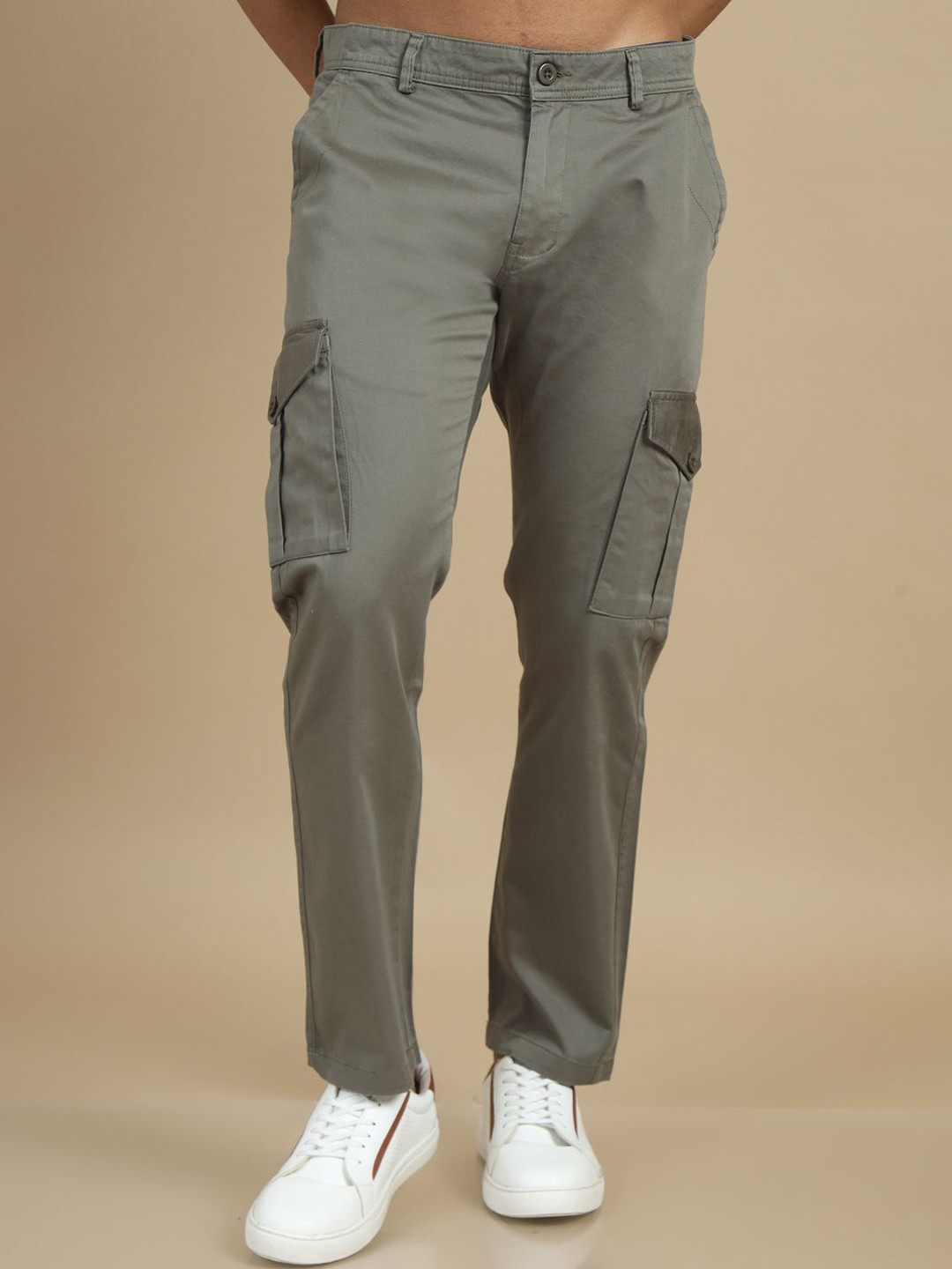 Bushirt Men Green Smart Cotton Slim Fit Cargos Trousers