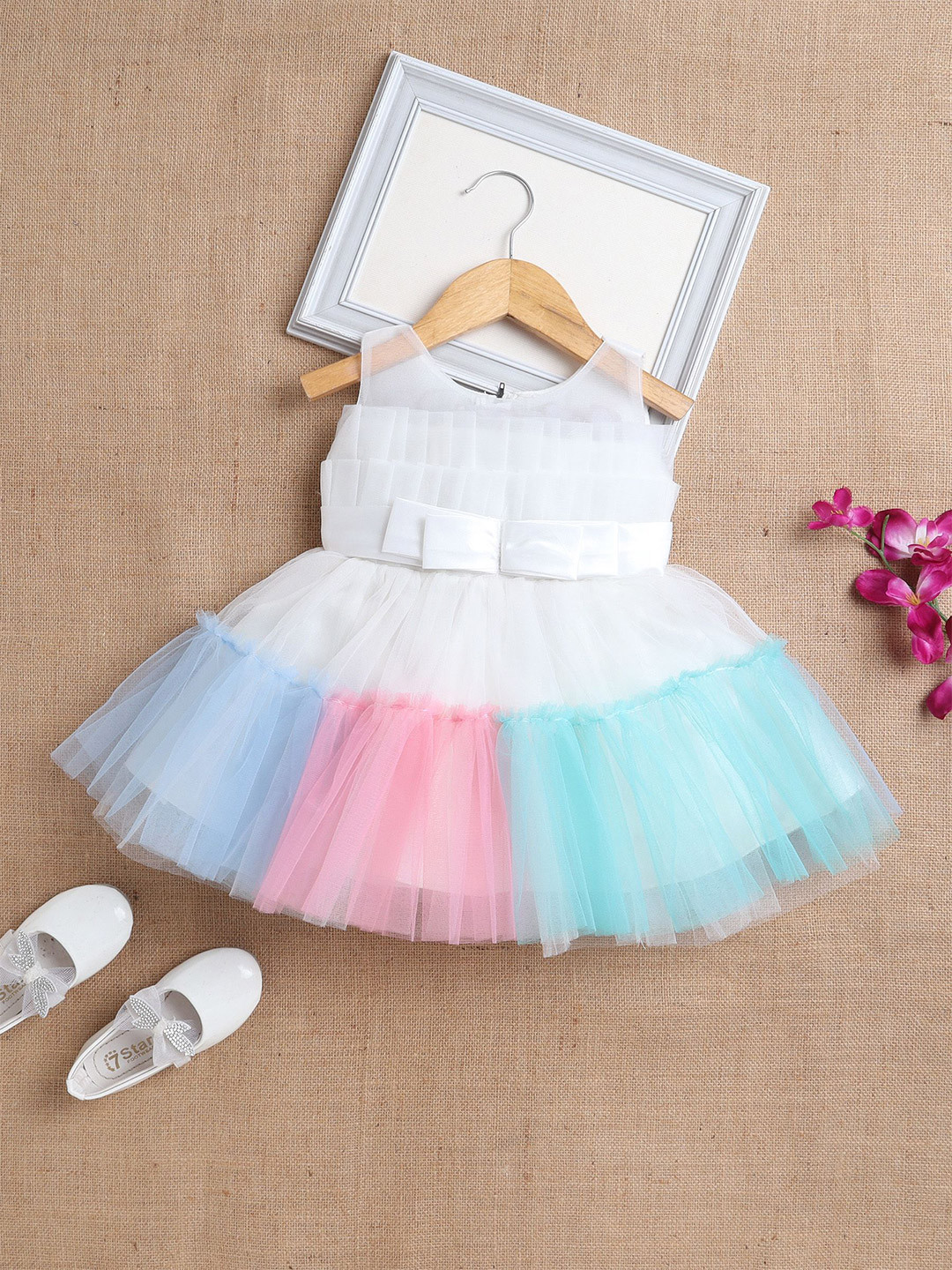 The Magic Wand Colourblocked Net Fit & Flare Dress