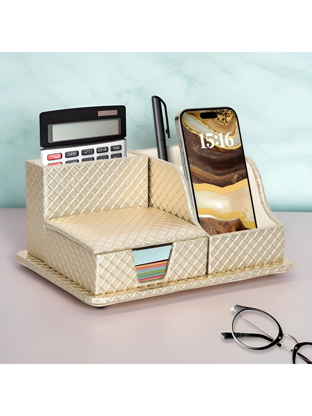 THE HOME CO. Gold-Toned Self Design Super Strong Desk Organiser