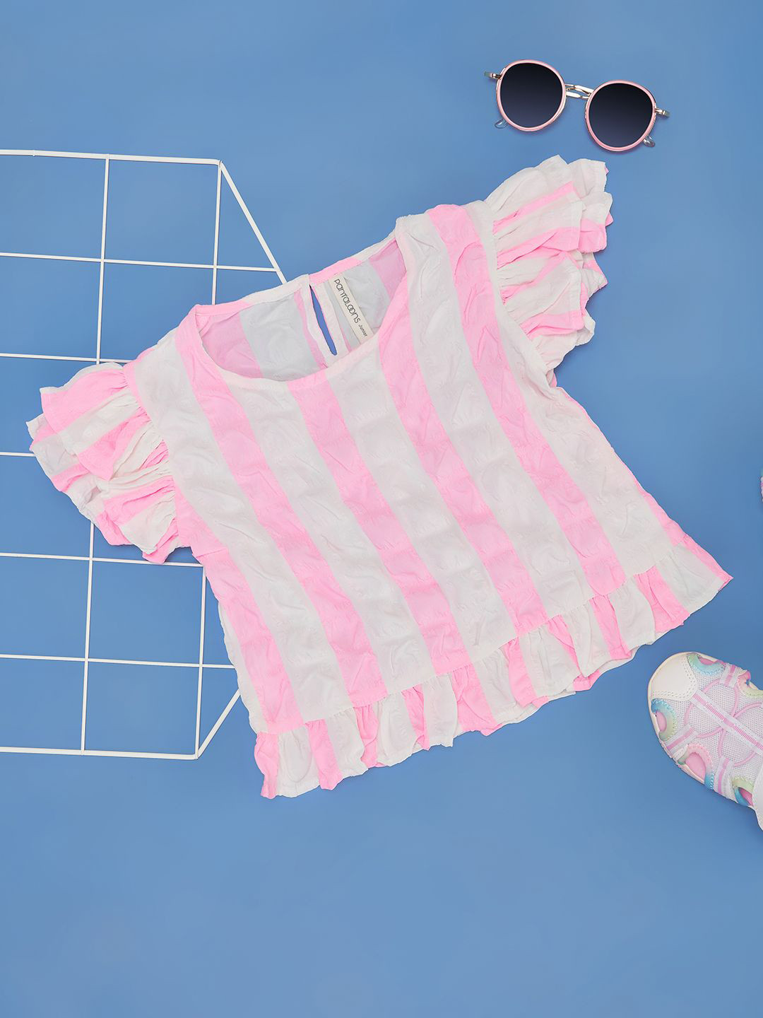 Pantaloons Junior Girls Striped Round Meck Flared Sleeve Top