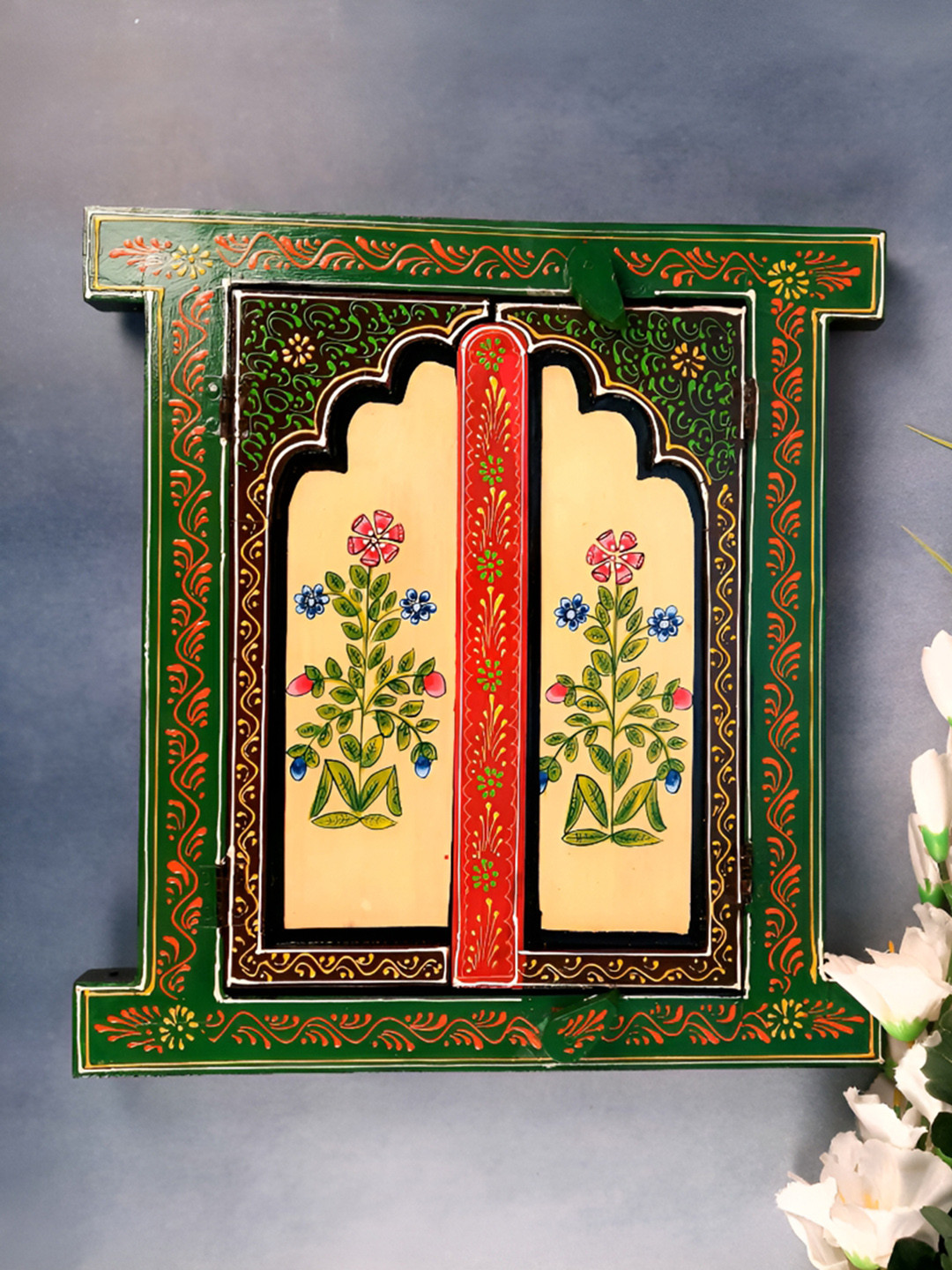 apka mart Green & Brown Wooden Jharokha Wall Decor