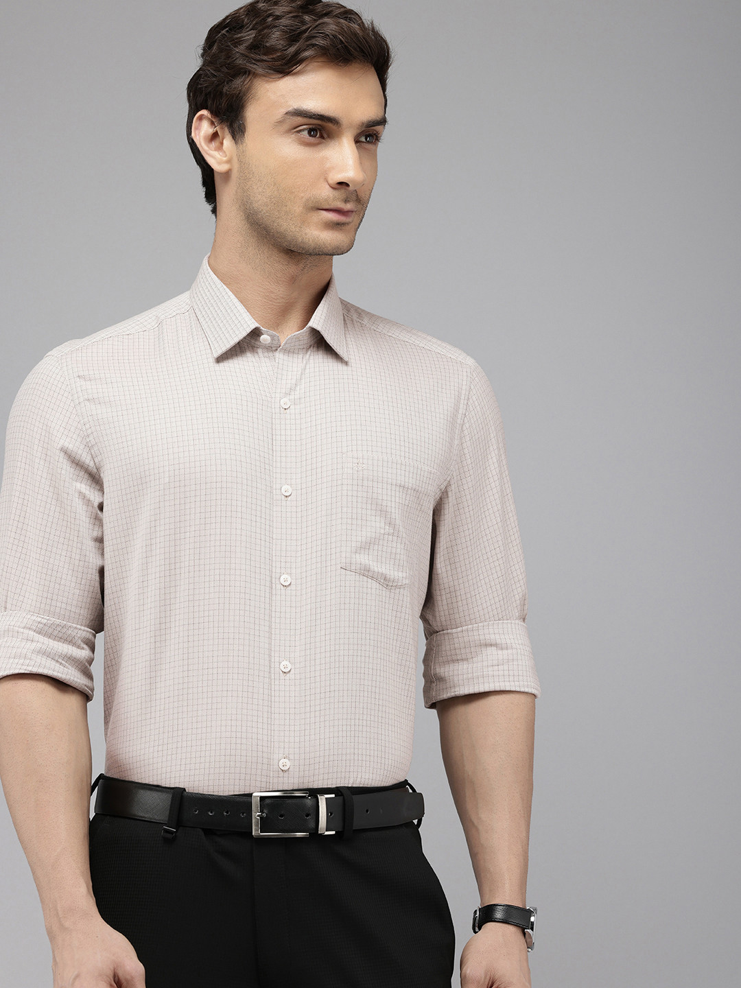 Arrow Pure Cotton Manhattan Slim Fit Grid Tattersall Checks & Textured Opaque Formal Shirt